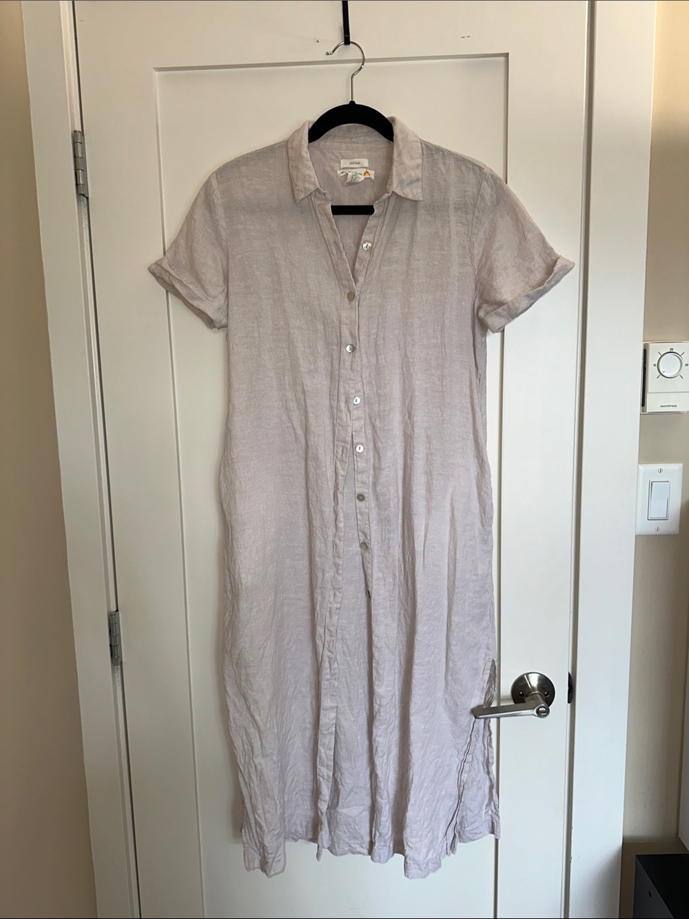 C&C Beige Button-Front Maxi Shirt Dress